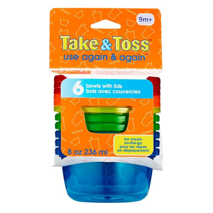 The First Years Take and Toss Snack Containers with Lids, 4.5 Ounce (Pack  of 6)