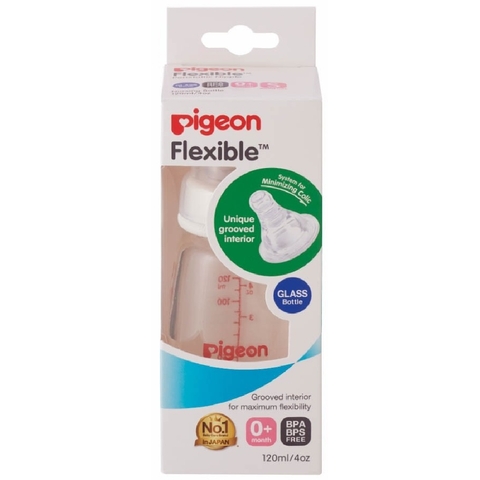 Pigeon Slim Neck Glass Bottle with Flexible Peristaltic Teat - 120ml image 0 Large Image
