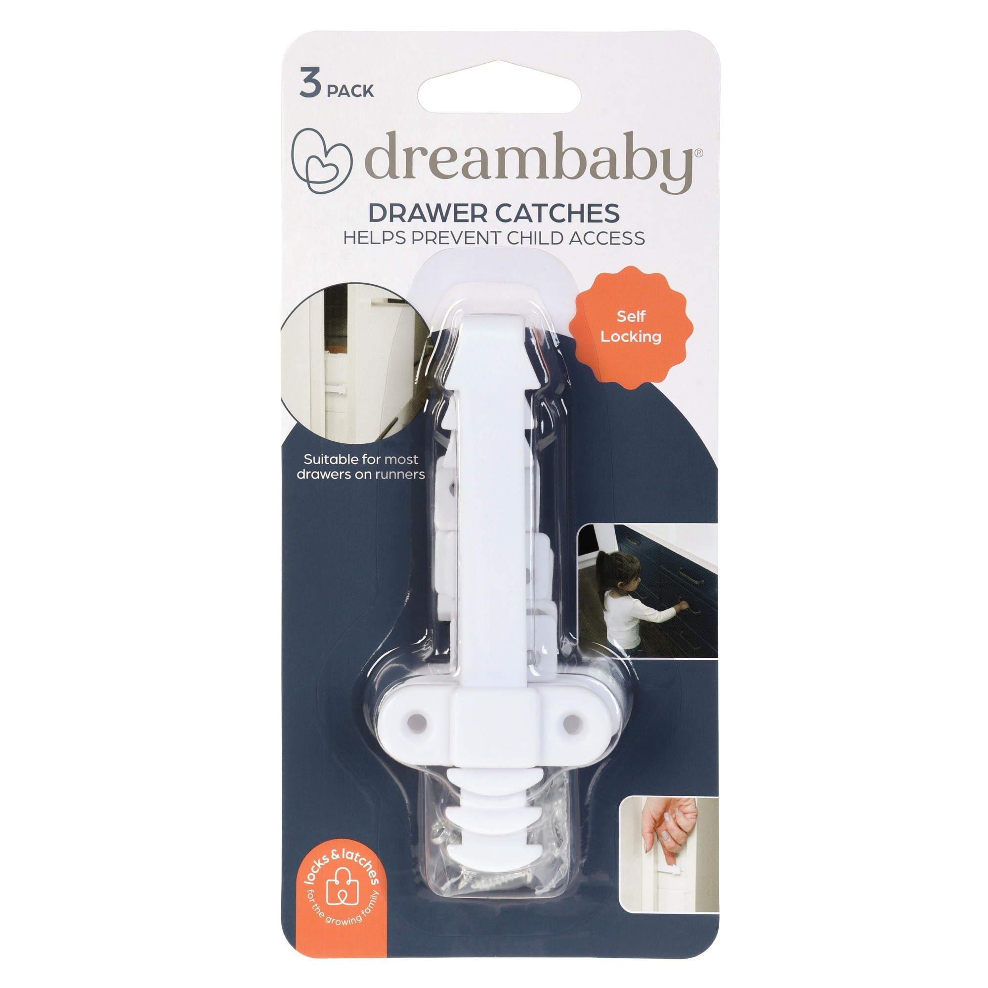 Dreambaby Drawer Catches 3pk Latches, Locks & Plugs Baby Bunting AU