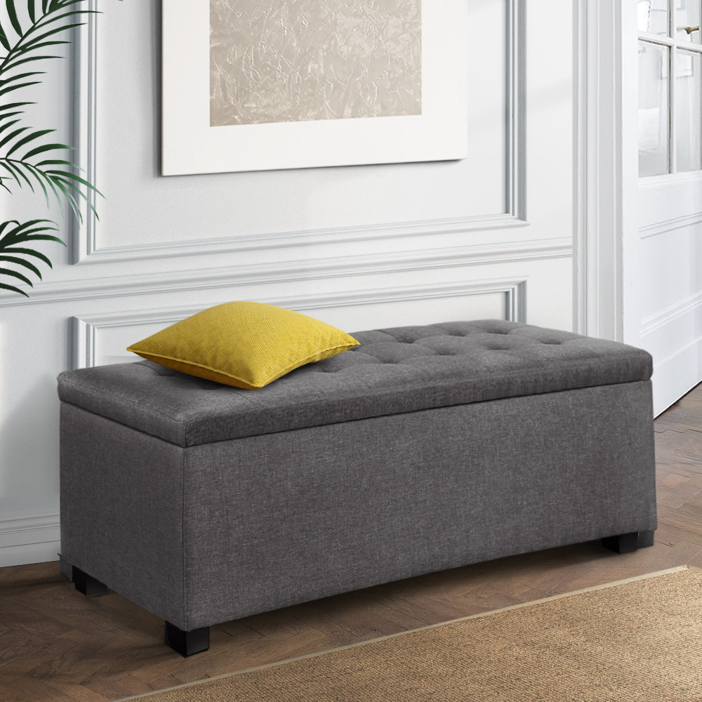 Artiss Storage Tuffed Ottoman 97cm Grey Glider Chairs & Ottomans