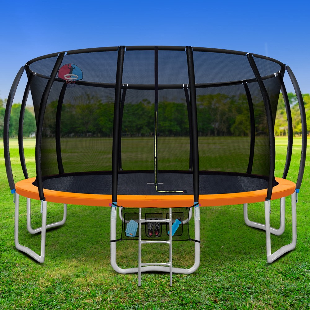 Everfit Trampoline Round with Basketball Hoop 16ft Orange