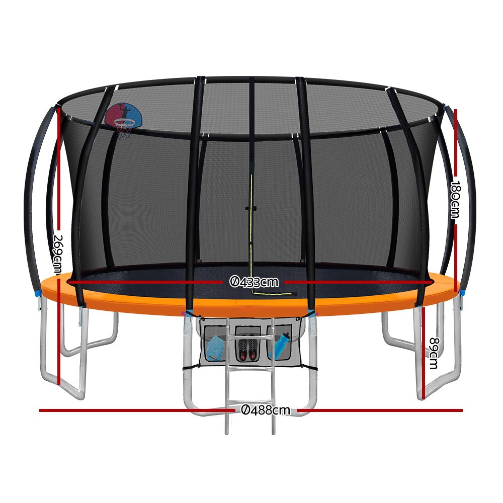 Everfit Trampoline Round with Basketball Hoop 16ft Orange