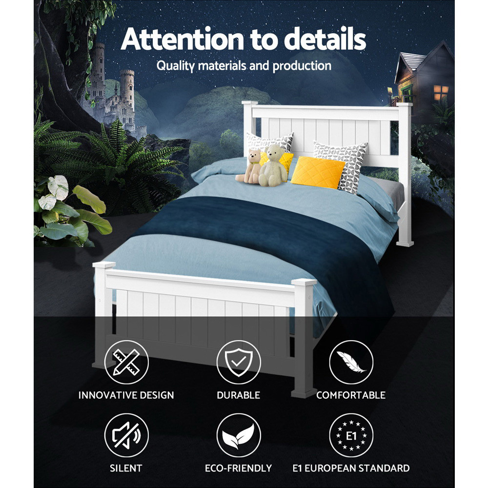 Artiss Single Size Wooden Rio Bed Frame White Beds Baby Bunting AU