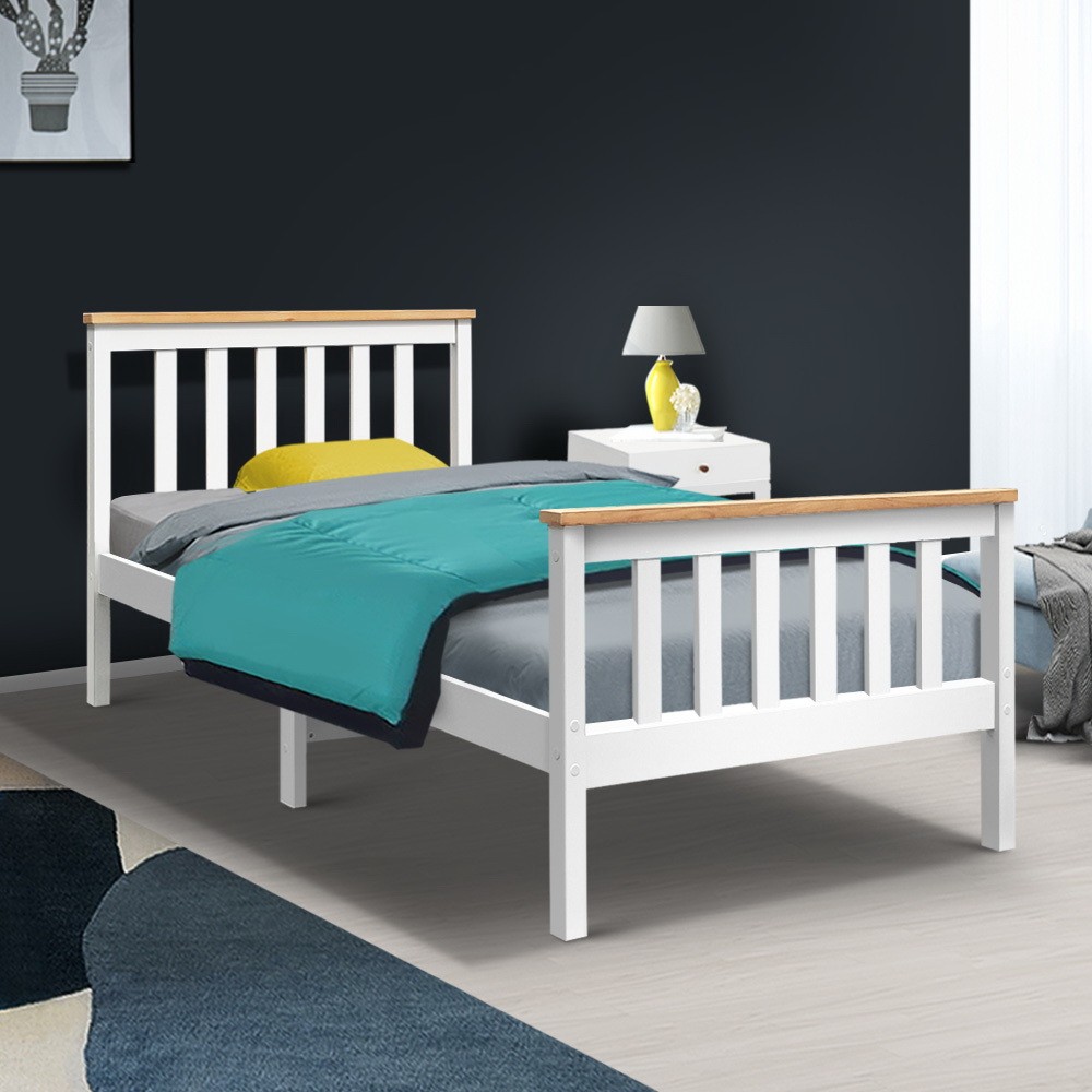 Artiss Single Size Wooden Pony Bed Frame White Beds Baby Bunting AU
