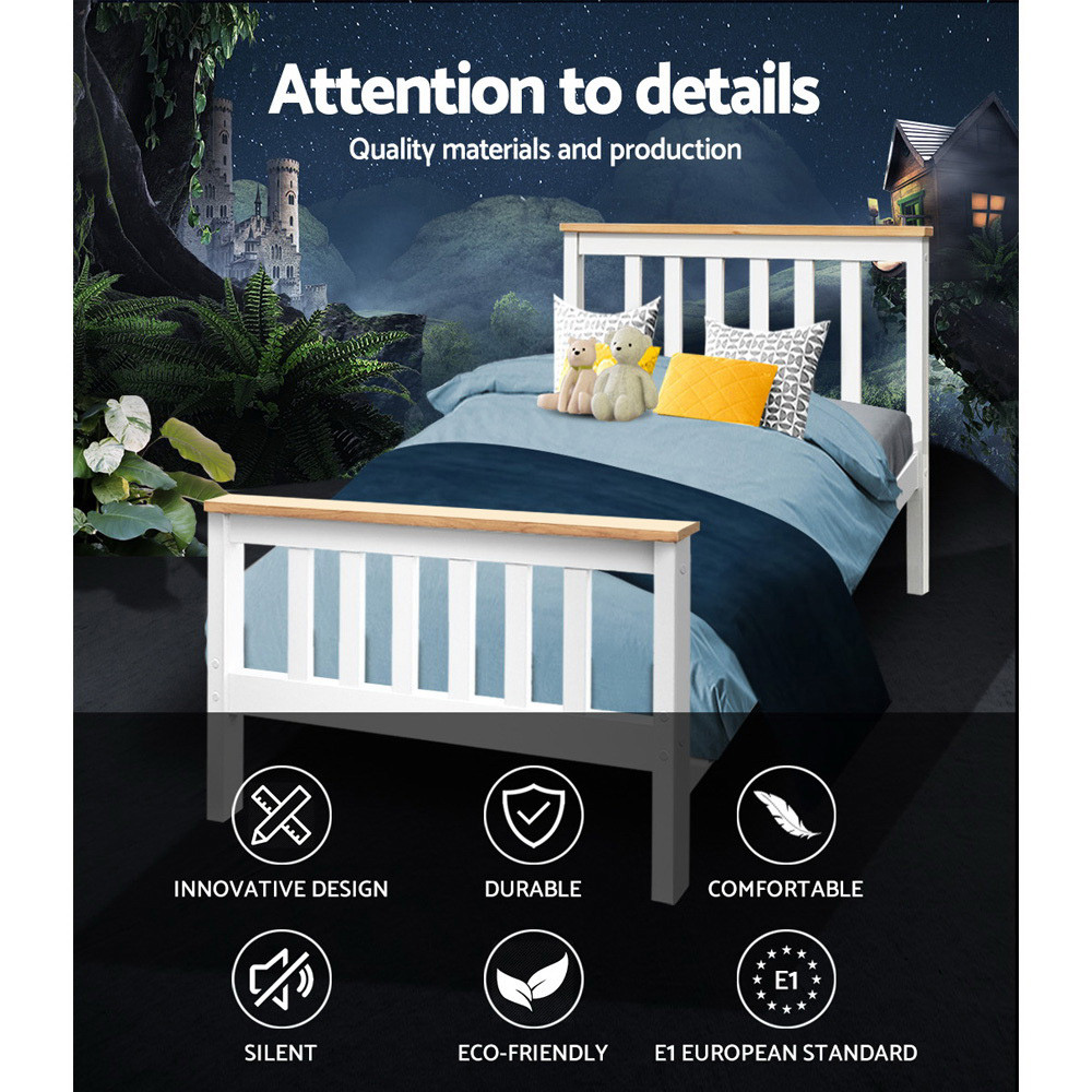 Artiss Single Size Wooden Pony Bed Frame White Beds Baby Bunting AU