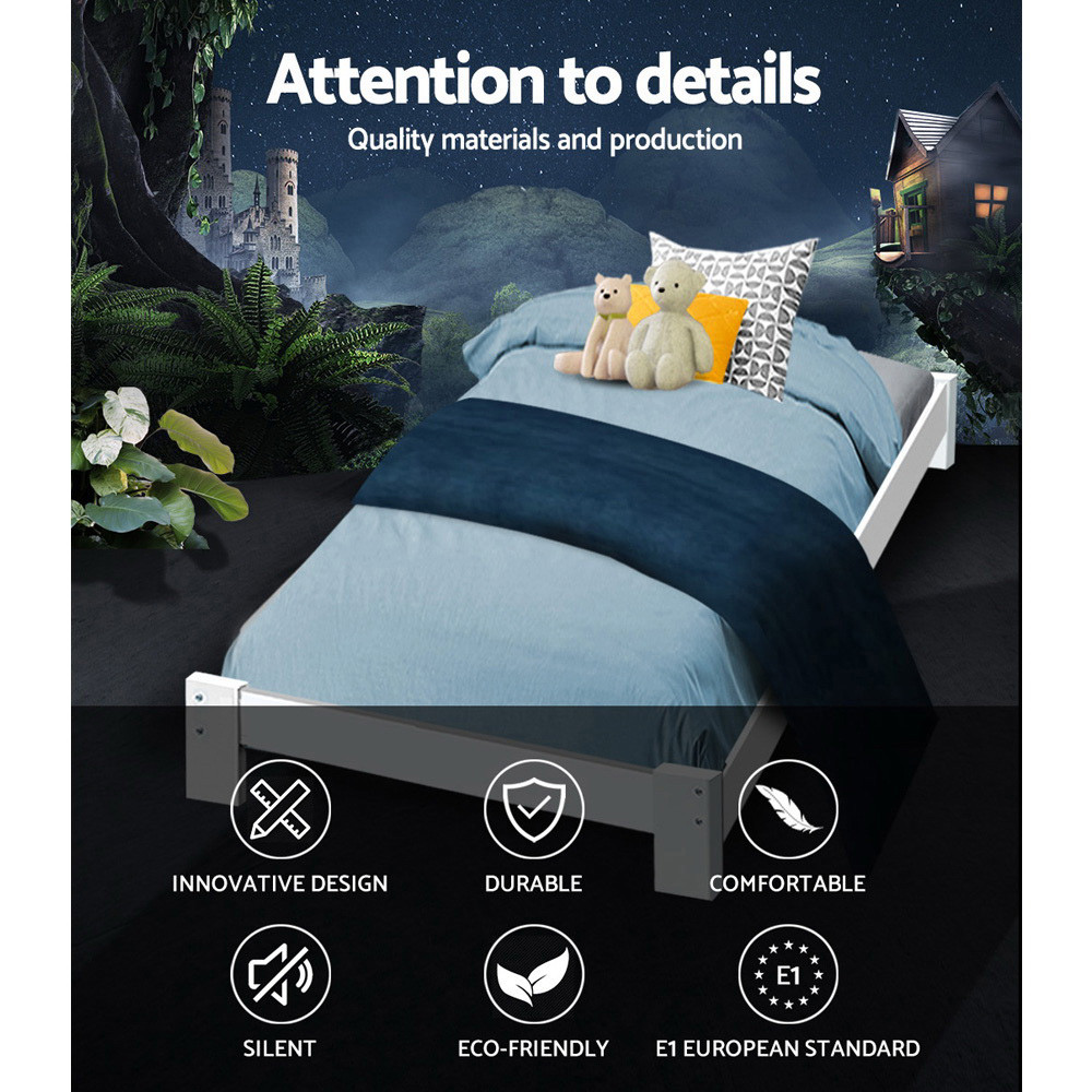 Artiss King Single Size Jade Wooden Bed Frame White Beds Baby