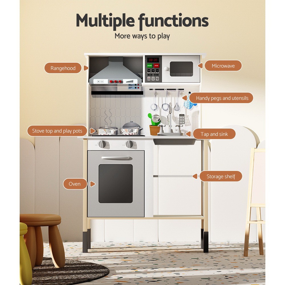 Keezi Kids Kitchen with Rangehood Play Set White Baby Bunting AU