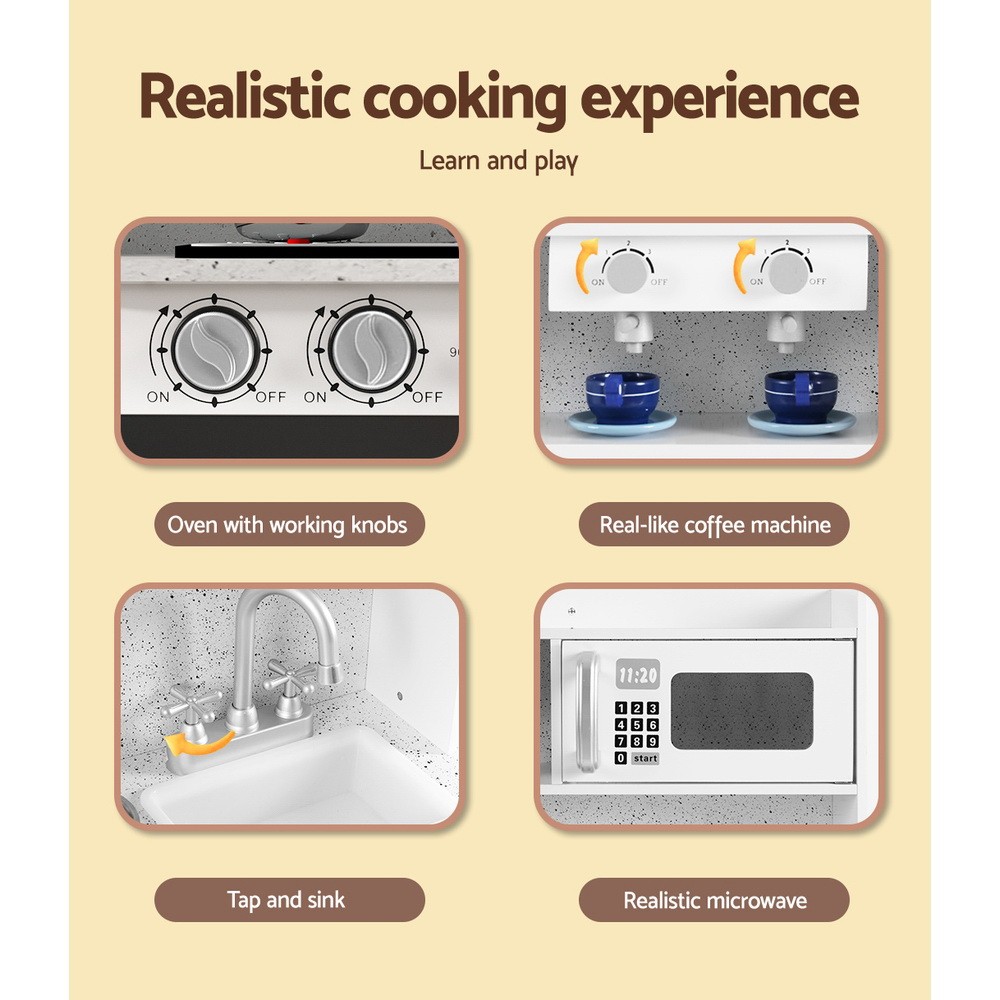 Keezi Kids Kitchen with Coffee Machine Play Set White Baby Bunting AU