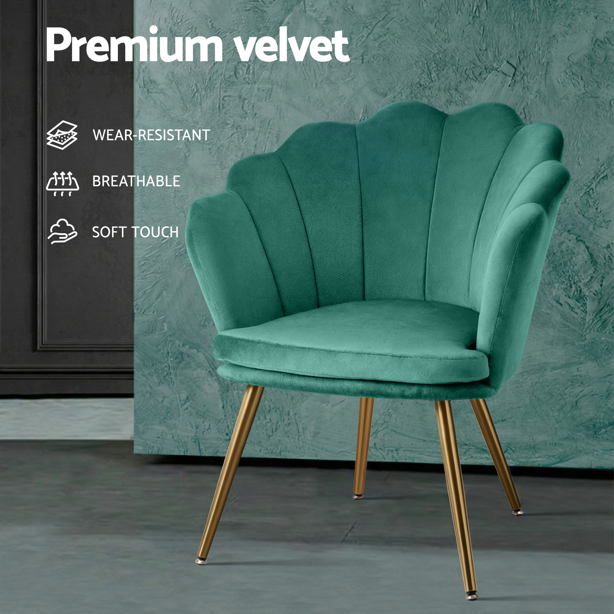 Artiss Velvet Shell Back Armchair - Green | Glider Chairs & Ottomans ...