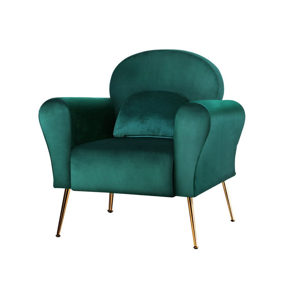 Artiss Velvet Caroline Armchair - Green | Glider Chairs & Ottomans ...