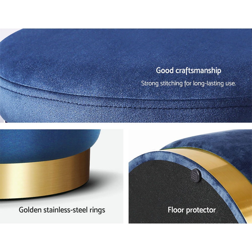 Artiss Round Velvet Ottoman Foot Stool Navy Glider Chairs