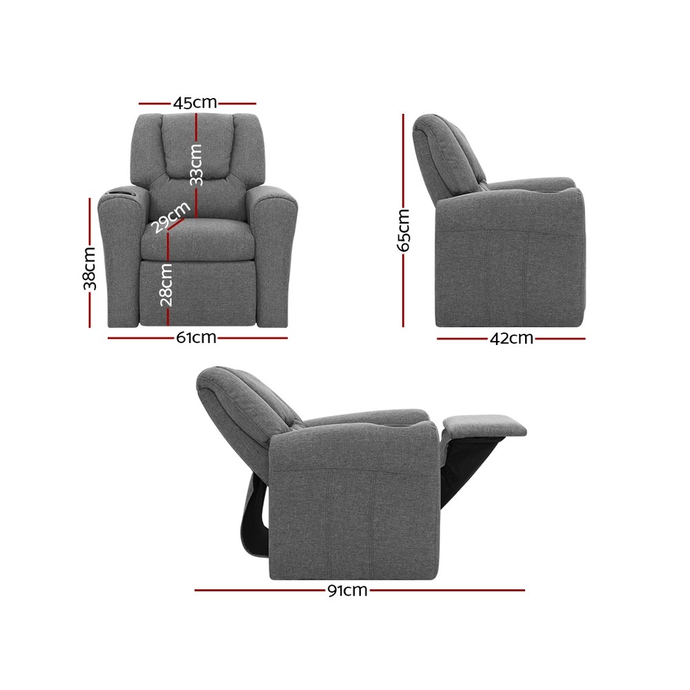 Keezi Kids Luxury Recliner Sofa Grey Glider Chairs & Ottomans