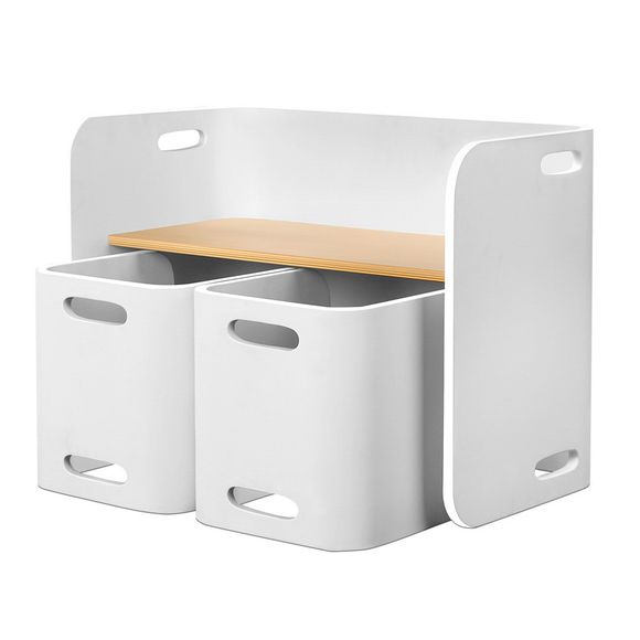 Keezi 3-Piece Kids Table and Chairs Set - Natural and White
