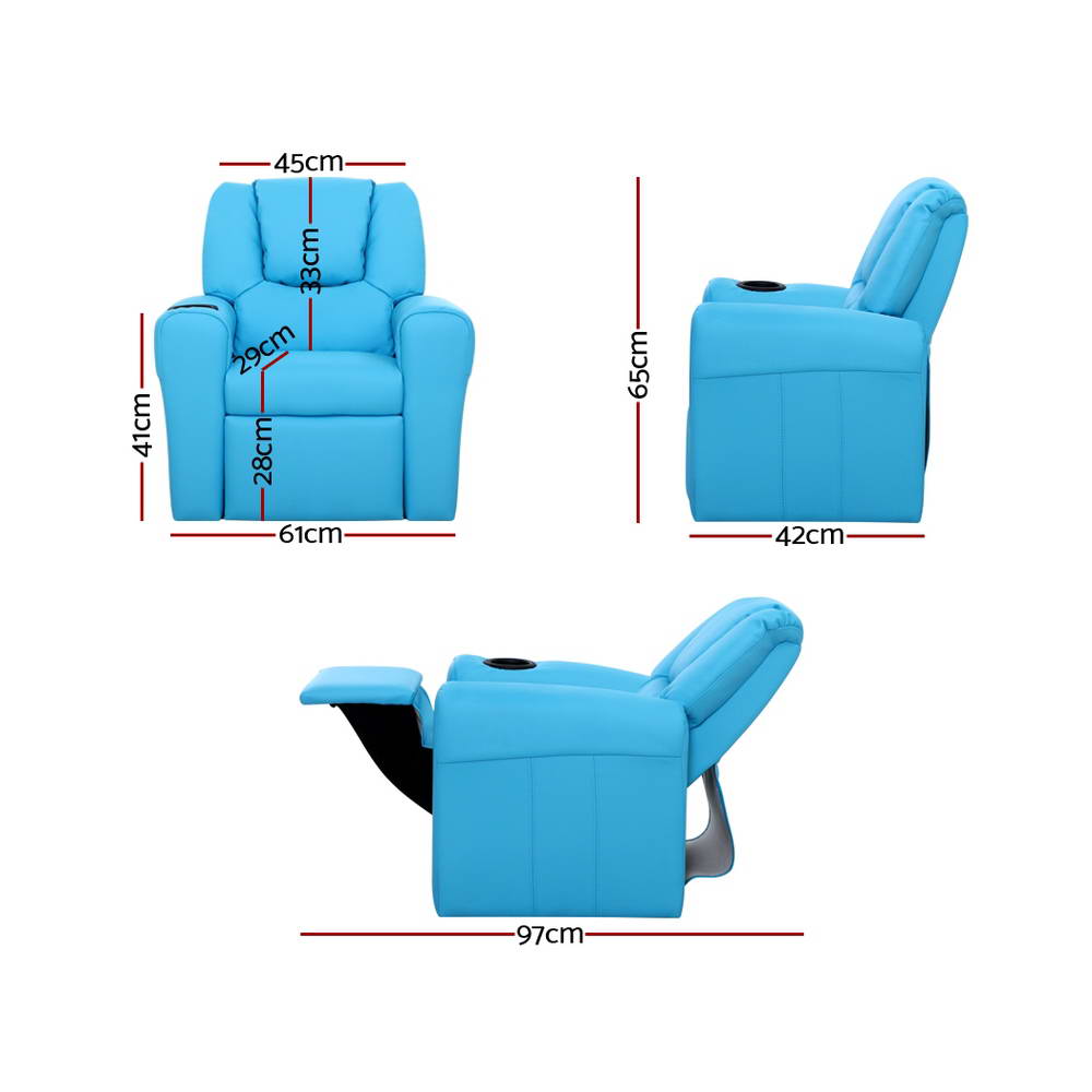 Keezi Kids Luxury Recliner Sofa Blue Glider Chairs & Ottomans