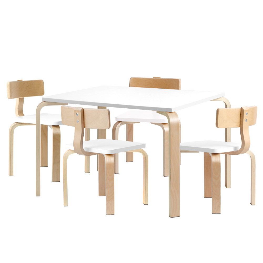 Keezi 5 Piece Kids Table and Chairs Set Natural and White Toys