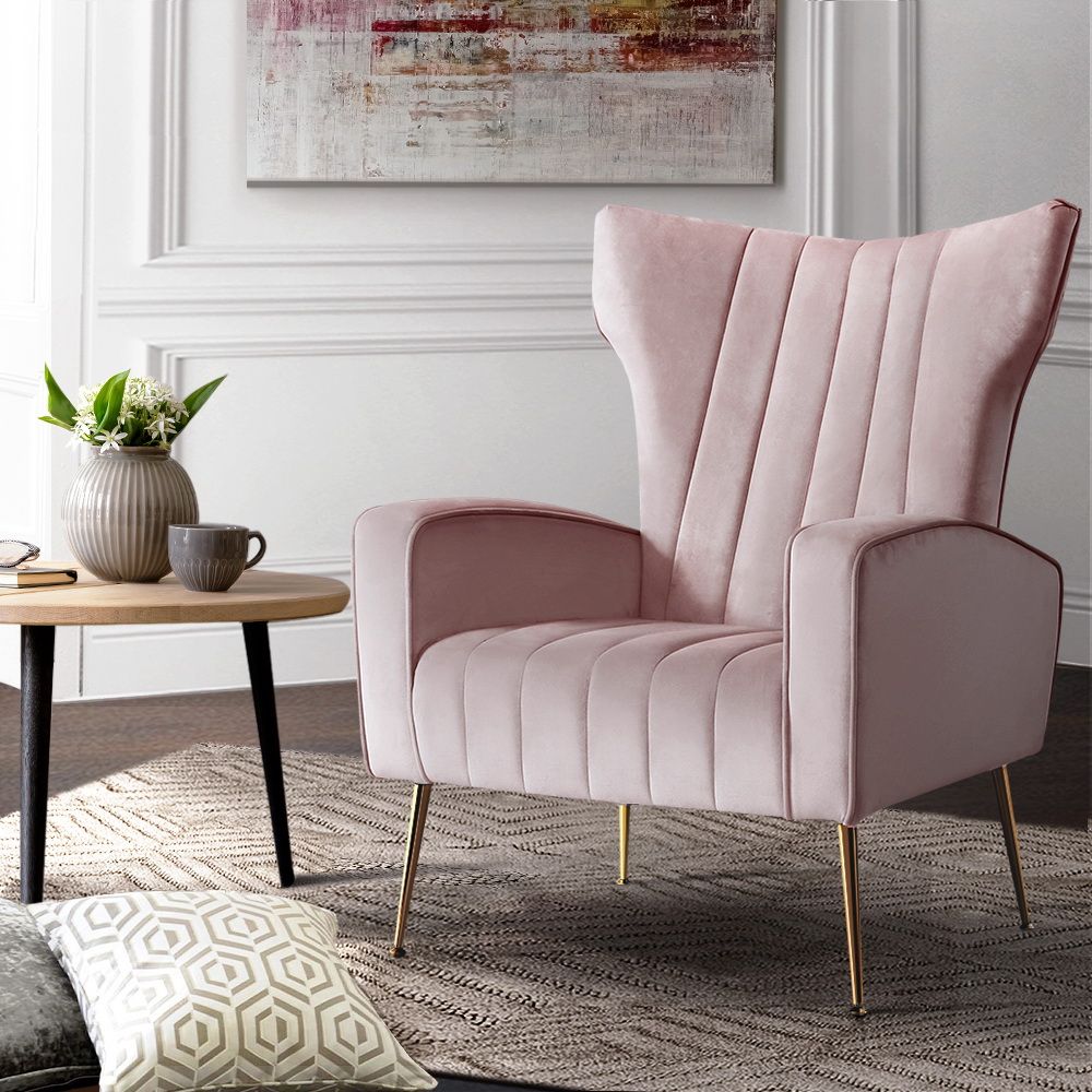 Artiss Velvet Lounge Armchair - Pink | Glider Chairs & Ottomans | Baby ...