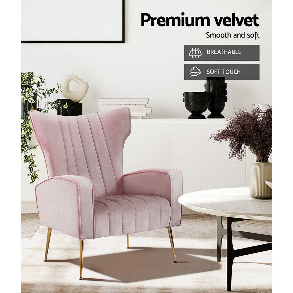 Artiss Velvet Lounge Armchair Pink Glider Chairs & Ottomans Baby
