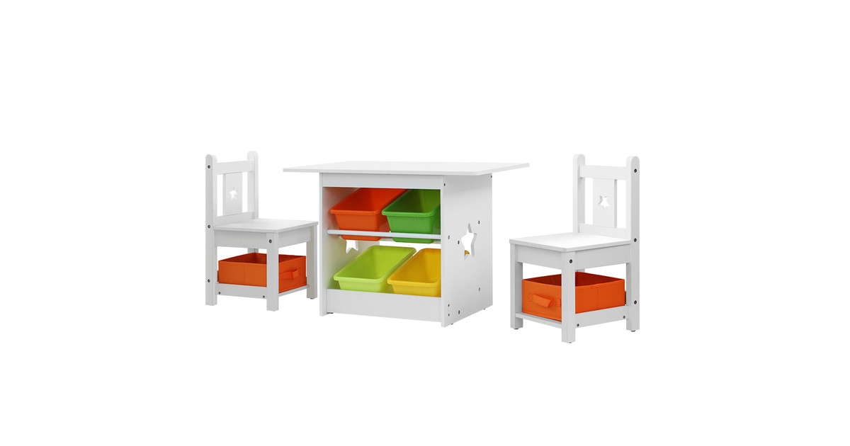 Keezi 3-Piece Kids Table and Chairs Set White and Multicolour