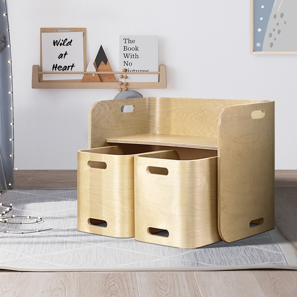 Keezi 3Piece Kids Table and Chairs Set Natural Baby Bunting AU