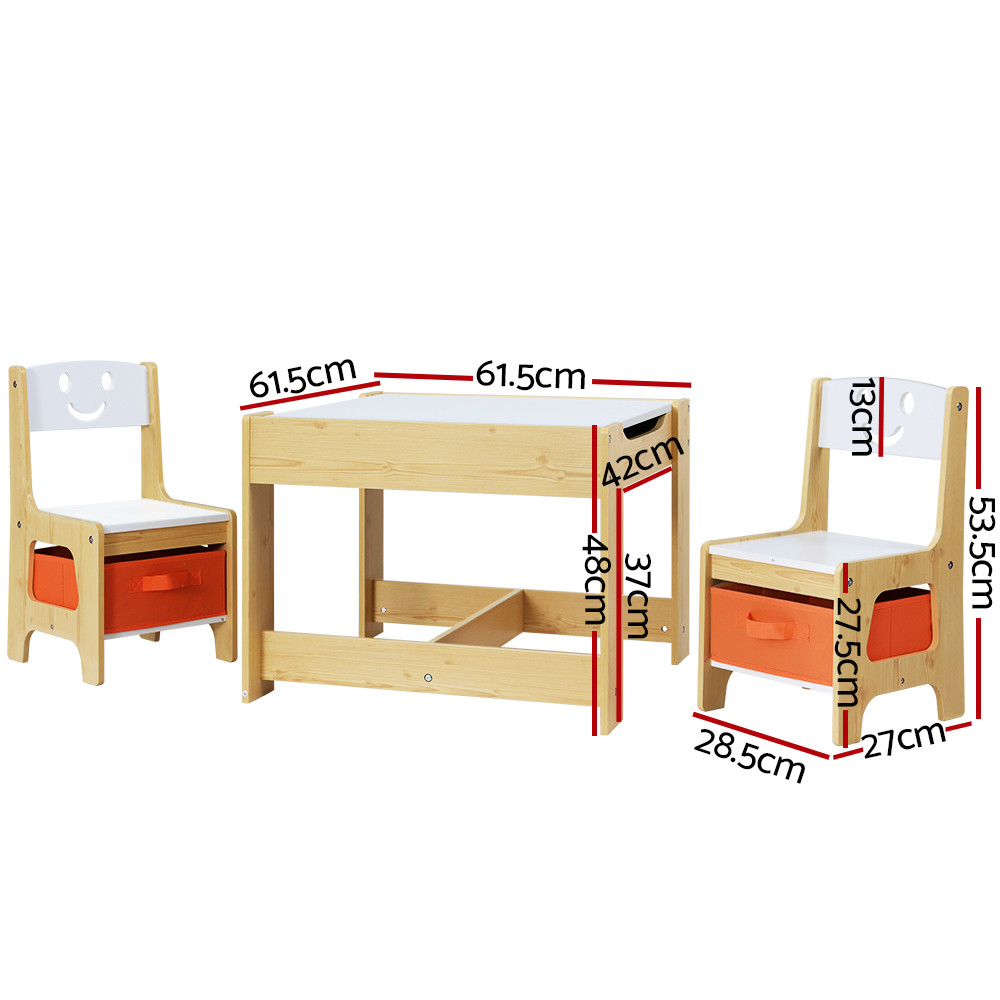 Keezi 3Piece Kids Table & Chairs Set Chalkboard White and Natural