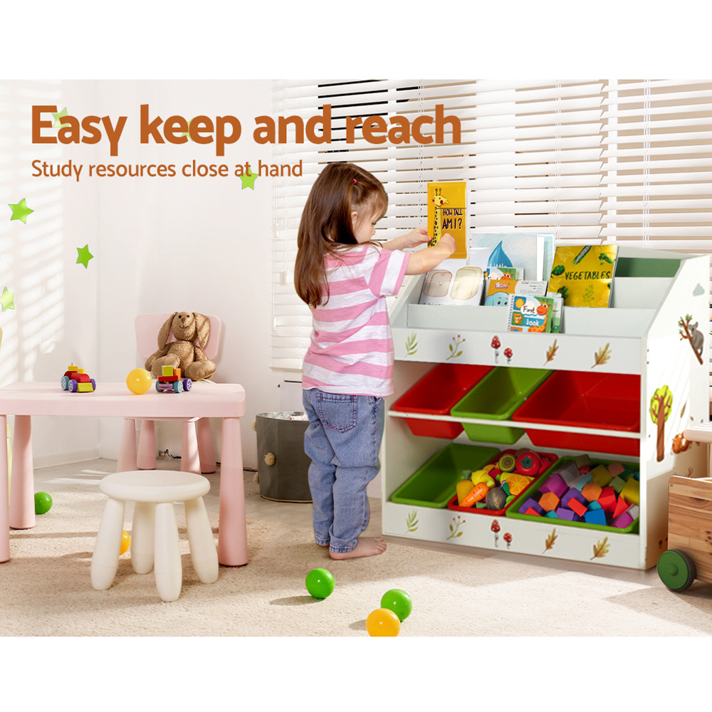 Keezi Kids Bookshelf White and Multicolour Bookcases Baby Bunting AU