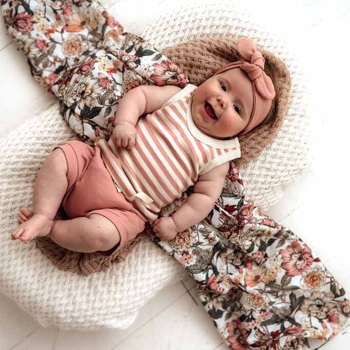 Snuggle Hunny Rose Stripe Organic Singlet Bodysuits Baby Bunting AU