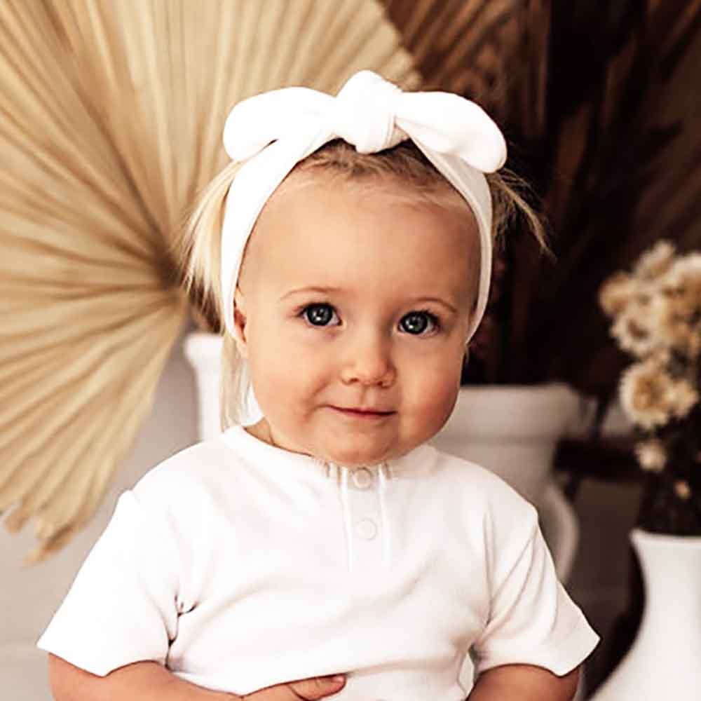 Snuggle Hunny Milk Ribbed Organic Topknot Hair Clips Baby Bunting AU