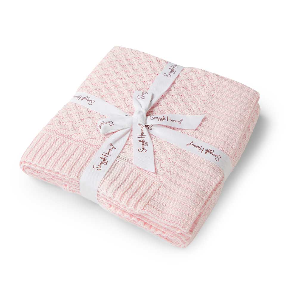 Snuggle Hunny Blush Pink Diamond Knit Baby Blanket Cot Baby Bunting AU