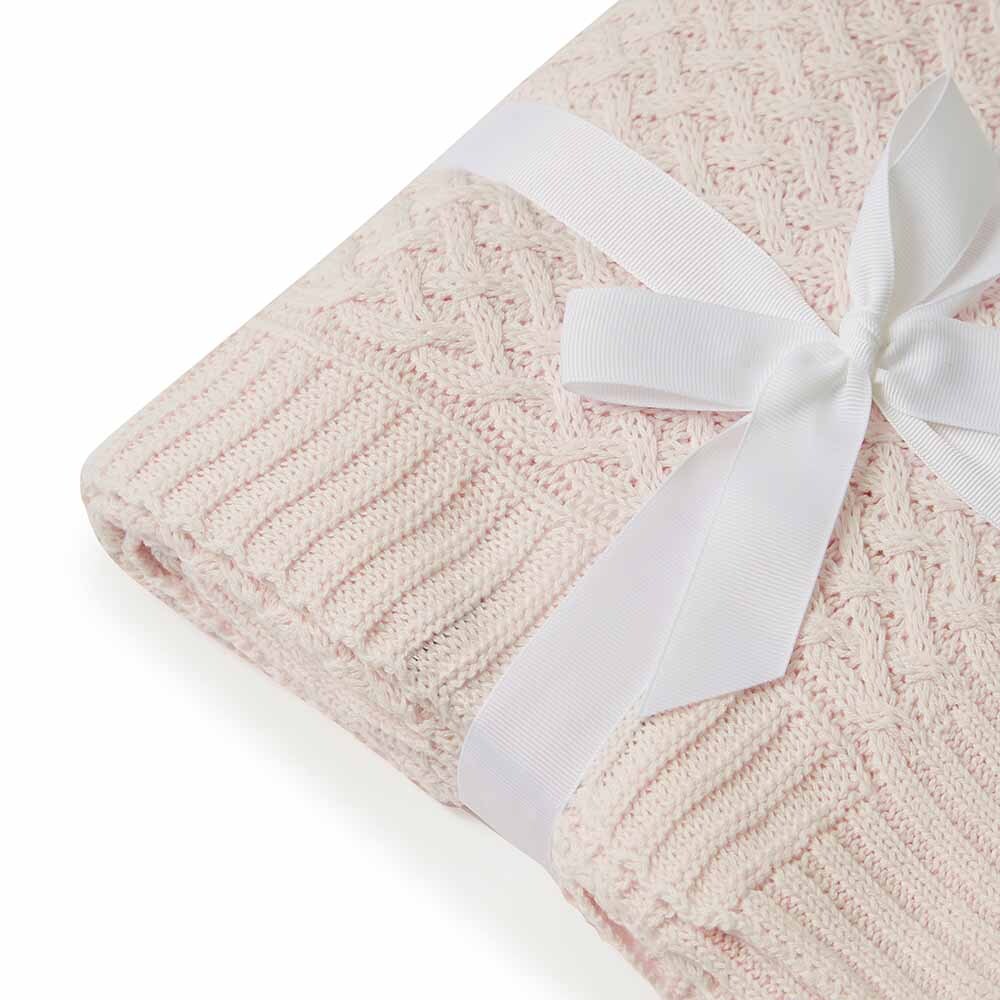 Snuggle Hunny Blush Pink Diamond Knit Baby Blanket Cot Baby Bunting AU