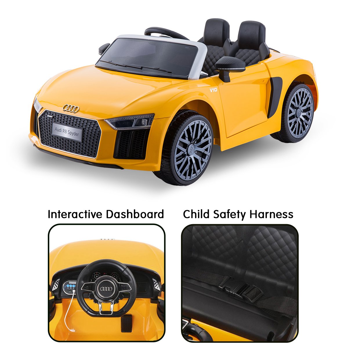 R8 Spyder Audi Licensed Kids Electric Ride On Car Yellow Baby