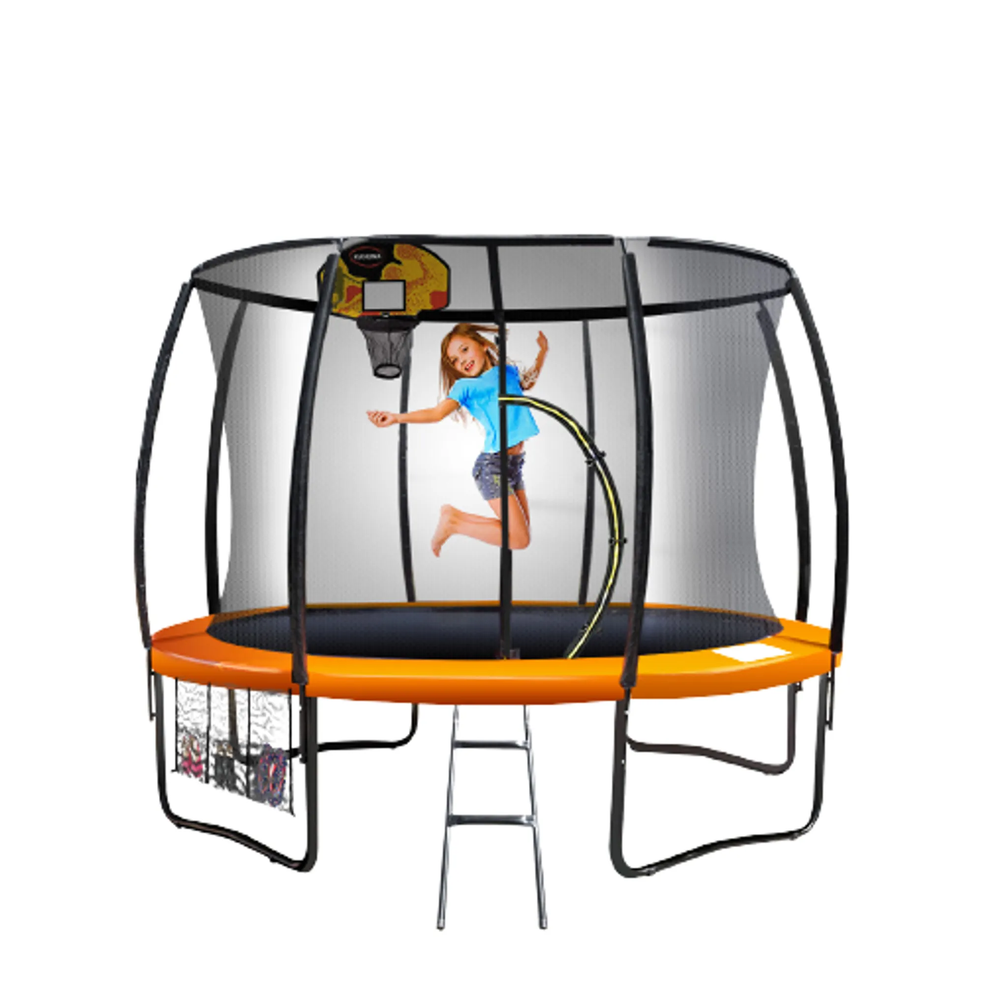 Kahuna 8 ft Trampoline Spring Outdoor Orange Blue with Basketball Set - Blue
