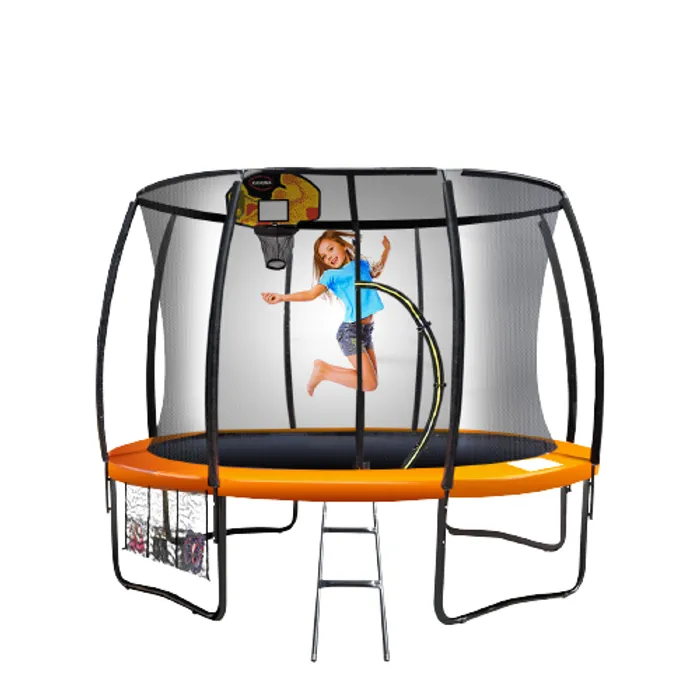 Kahuna 8 ft Trampoline Spring Outdoor Orange Blue with Basketball Set - Blue