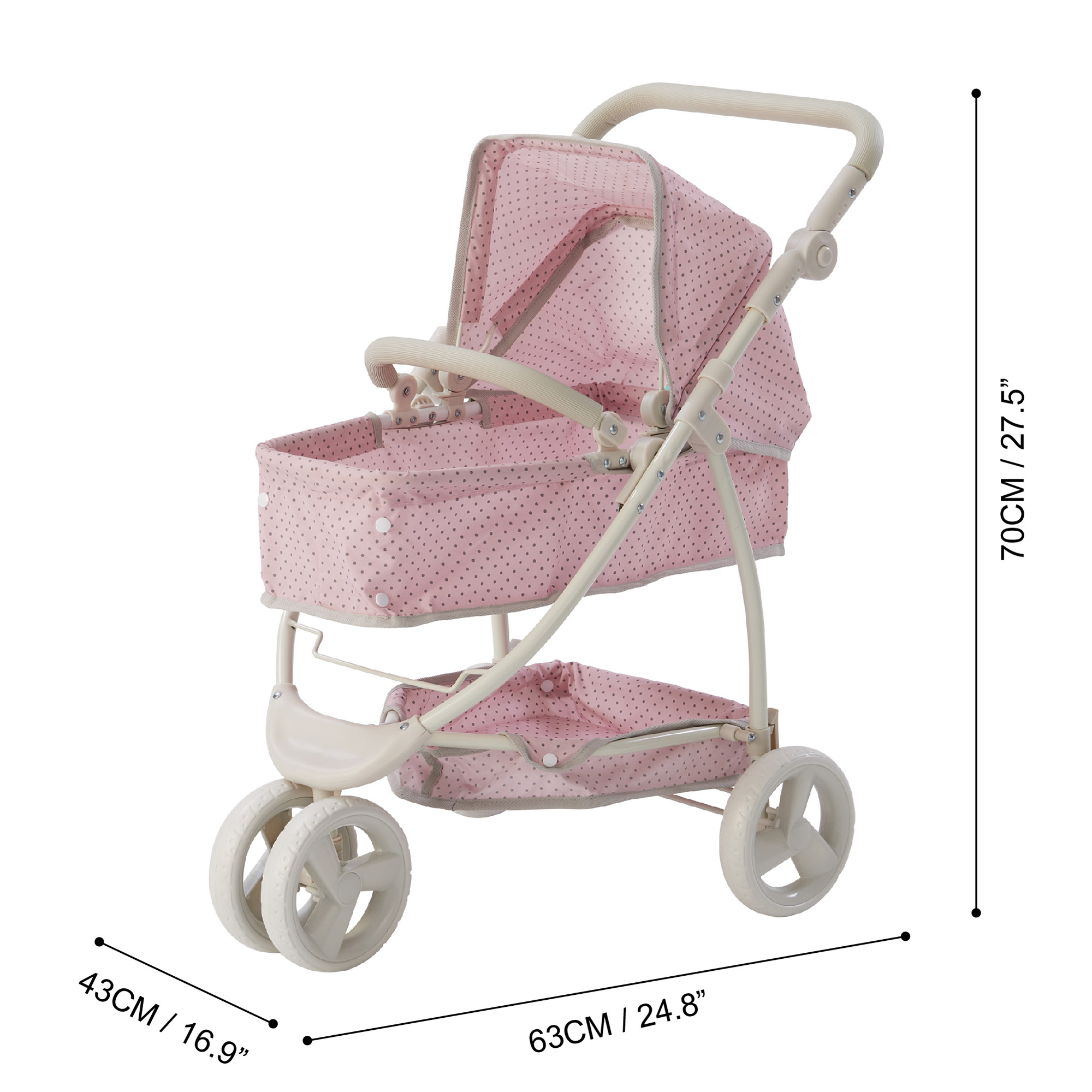 Olivia s Little World Polka Dots Princess 2 in 1 Baby Doll Stroller Pink Gray Interactive Toys Baby Bunting AU