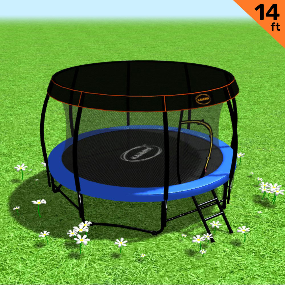 Kahuna Trampoline 14 ft with Roof Blue Trampolines Baby Bunting AU