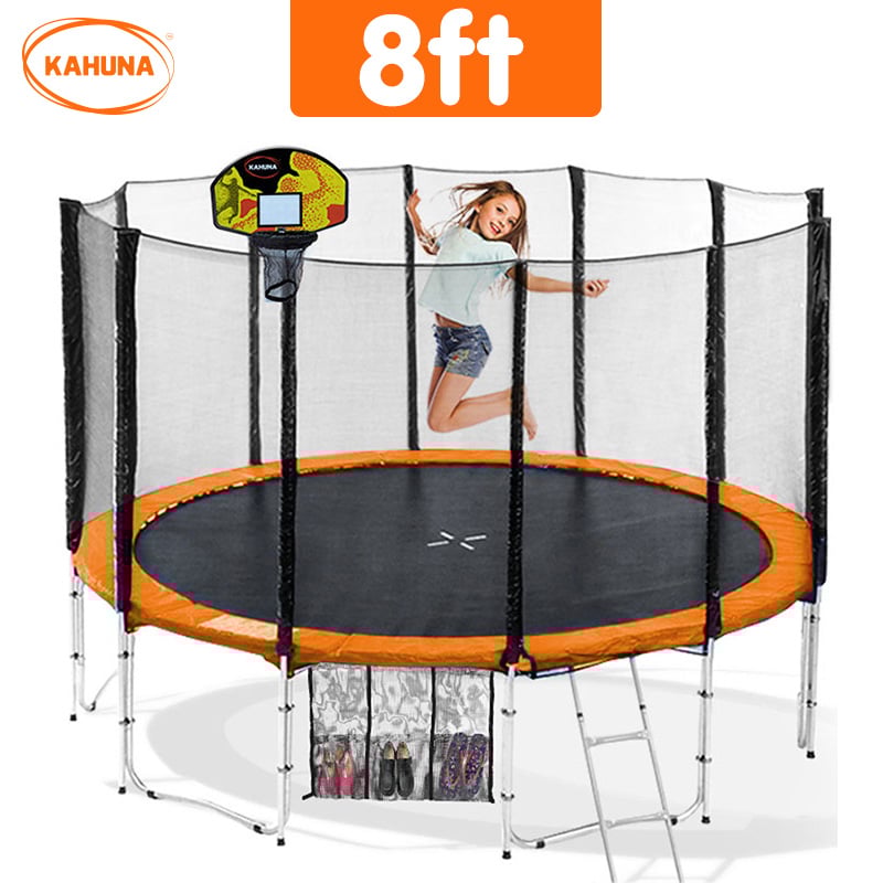 8ft Round Spring Trampoline Free Safety Outer Net pad mat ladder shoe