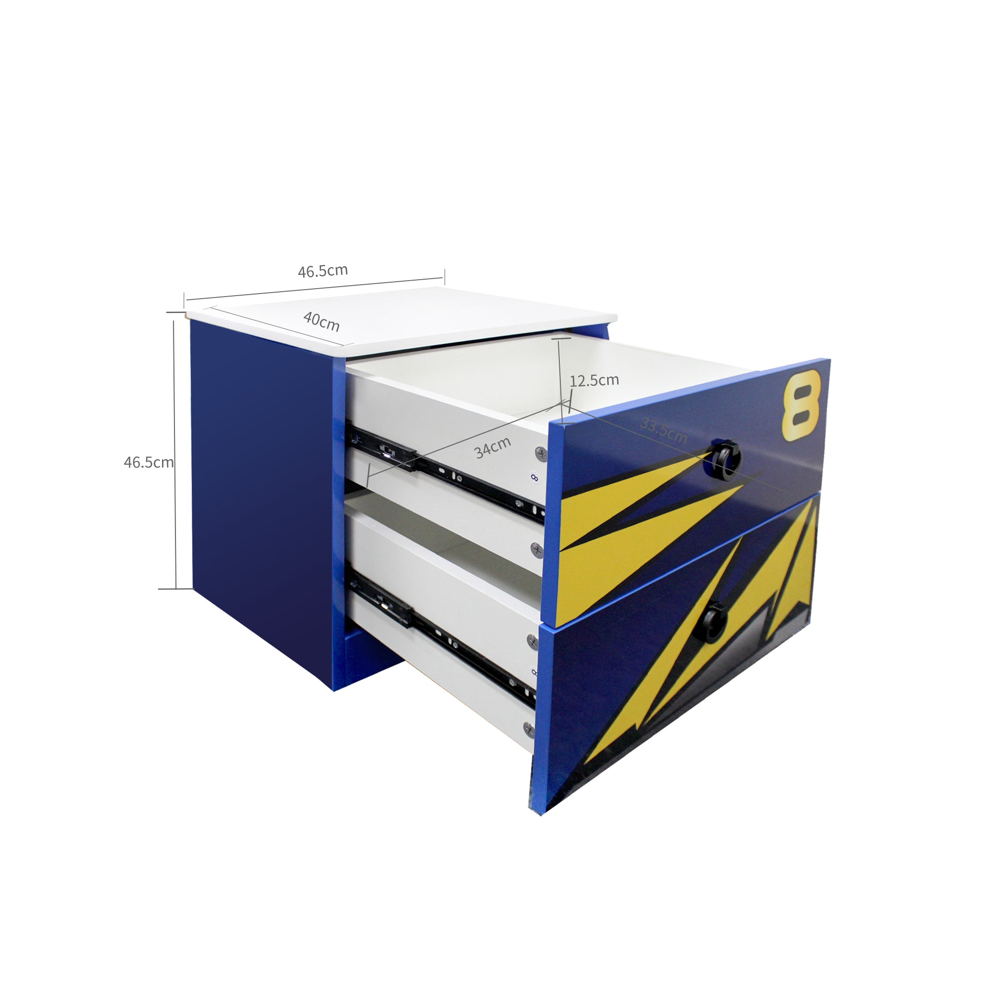 Oli and Ola Kids Racing 8 Bedside Table Blue Drawers Baby Bunting AU