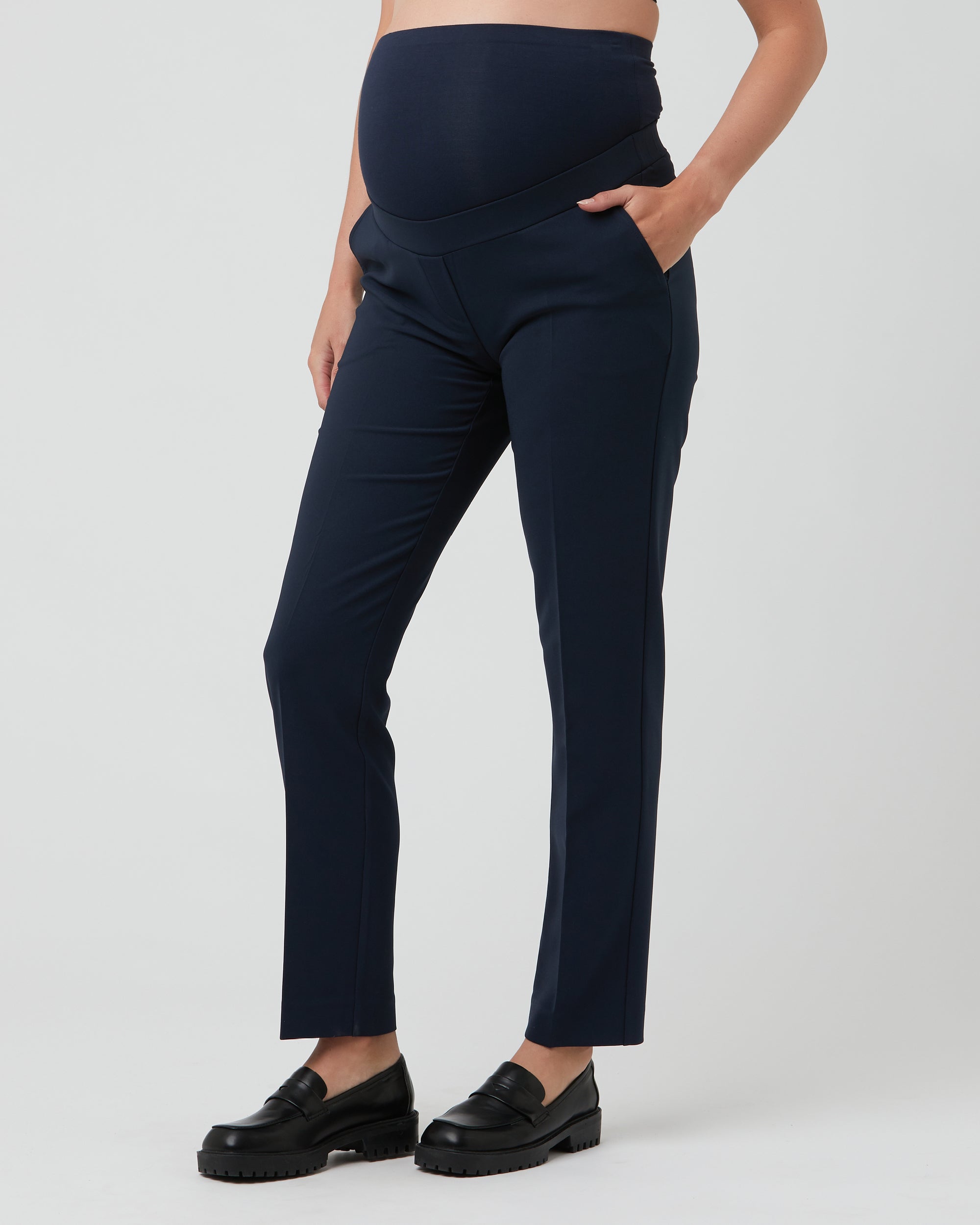 Mamalicious Maternity over-the-bump seam detail flare pants in navy | ASOS