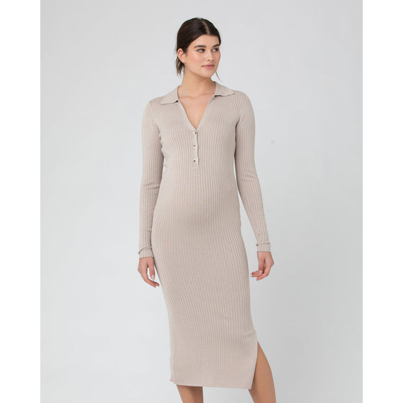 Ripe Maternity Sammy Knit Polo Dress Stone