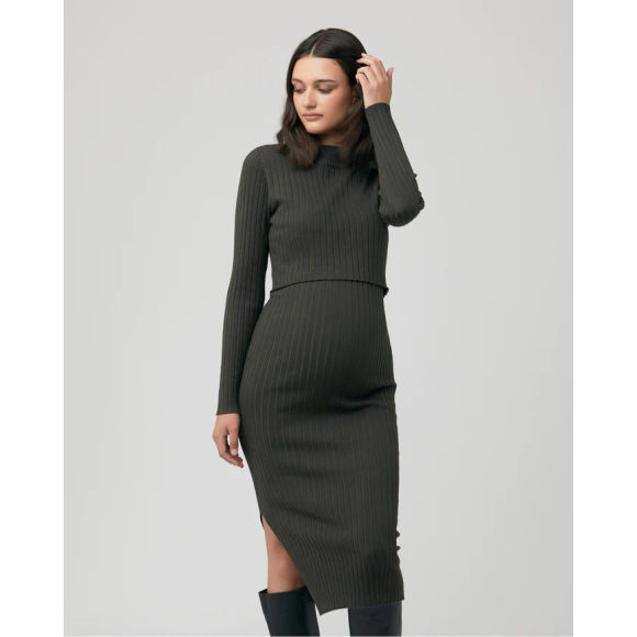 Ripe Maternity Nella Rib Nursing Knit Dress Ivy