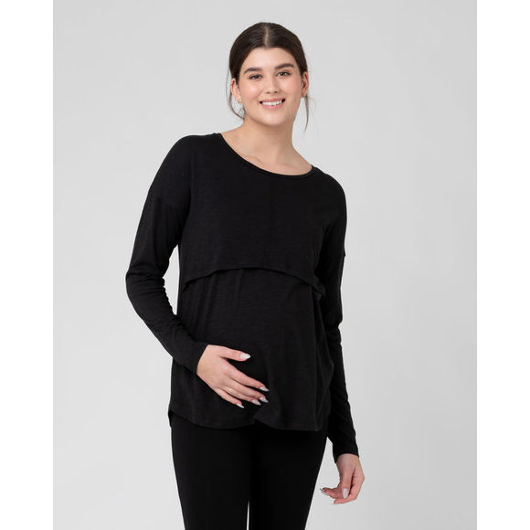 Ripe Maternity Richie Long Sleeve Nursing Tee Black