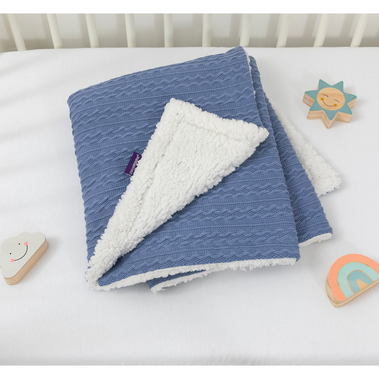 Clevamama Luxe Sherpa Baby Blanket Blue Cot Baby Bunting AU