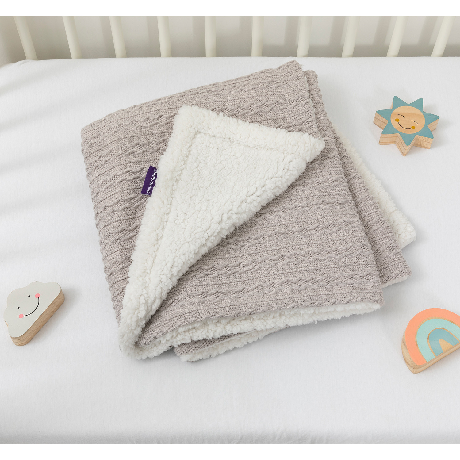 Clevamama Luxe Sherpa Baby Blanket Grey Cot Baby Bunting AU