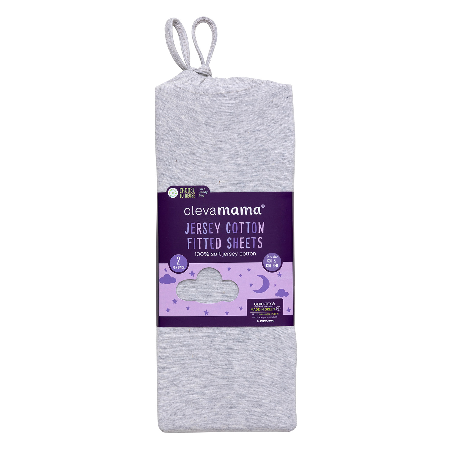 Clevamama Jersey Cotton Fitted Sheets Melange Grey (2Pk) Cot Baby Bunting AU