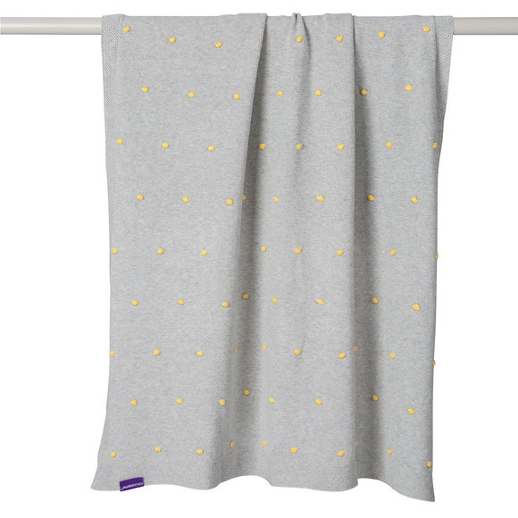 Clevamama Knitted Pom Pom Baby Blanket - Organic Cotton - Grey