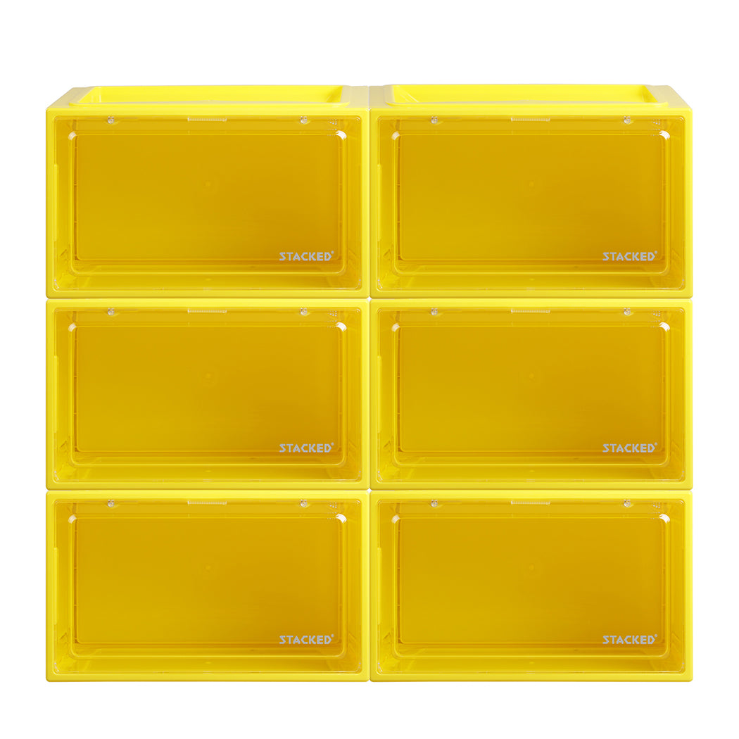 Stacked Display Shoe Storage Box Clear Yellow (Pack of 6