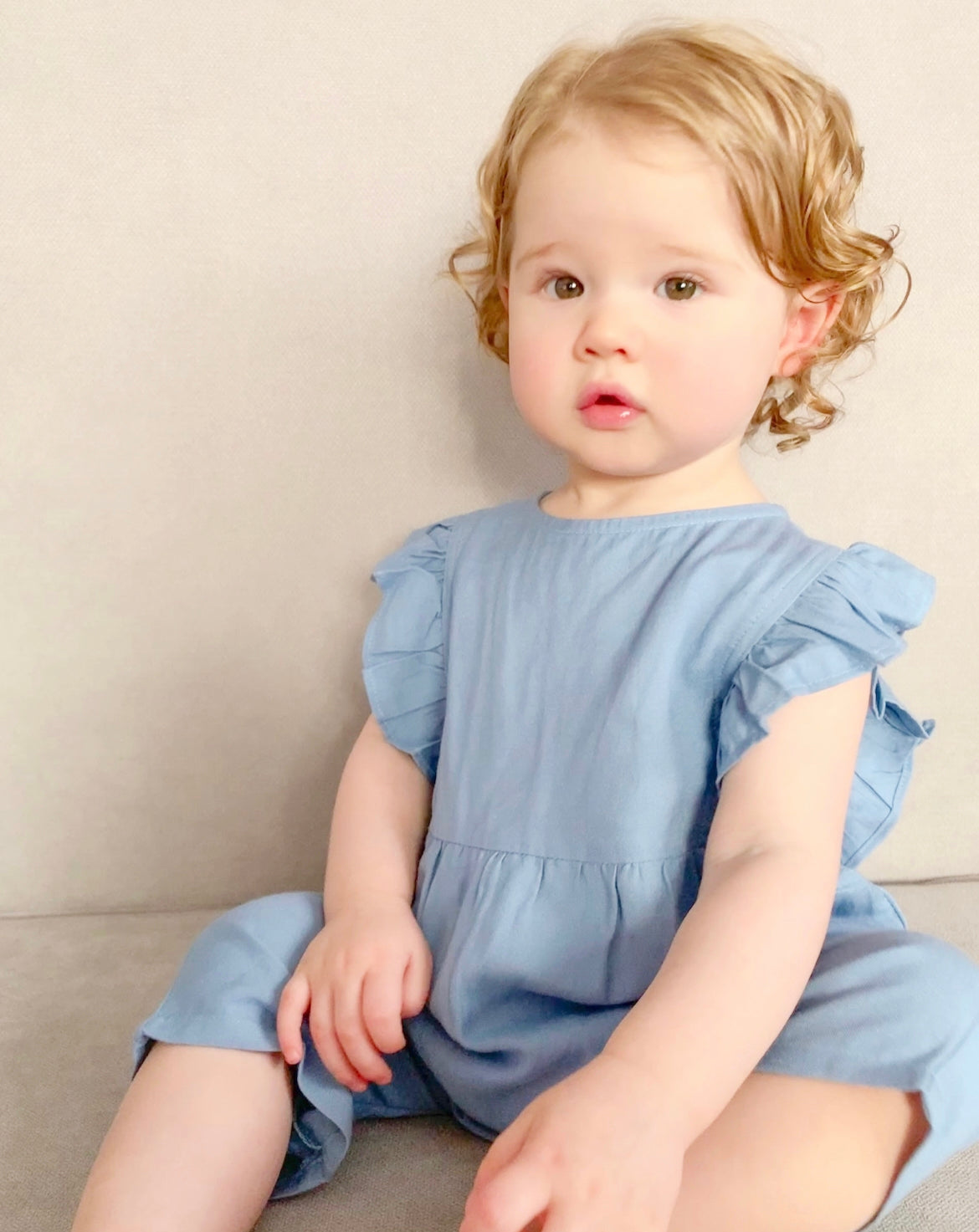 Ponchik Babies + Kids Linen Ruffle Overalls Ocean Baby Onesies