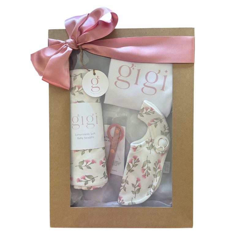 Gigi Baby Gift Set Lena Bib & Sage Baby Wrap + Blush Accessory