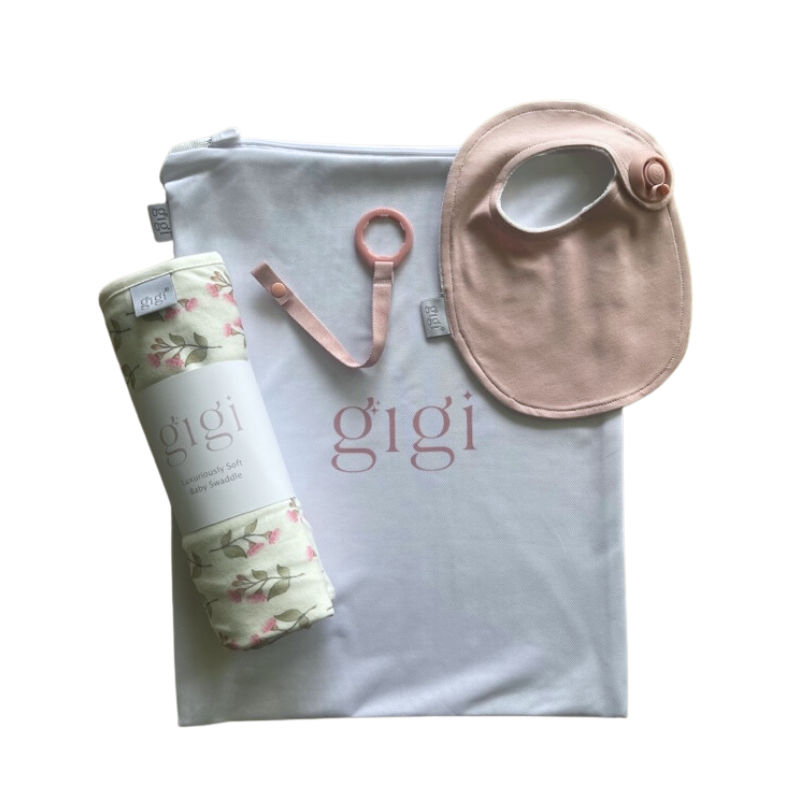 Gigi Baby Gift Set Blush Bib & Lena Baby Wrap + Blush Accessory