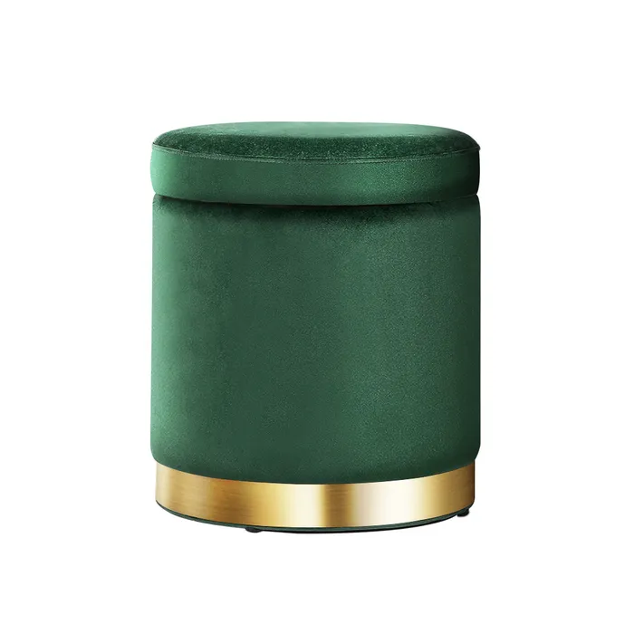 Artiss Round Velvet Ottoman - Green