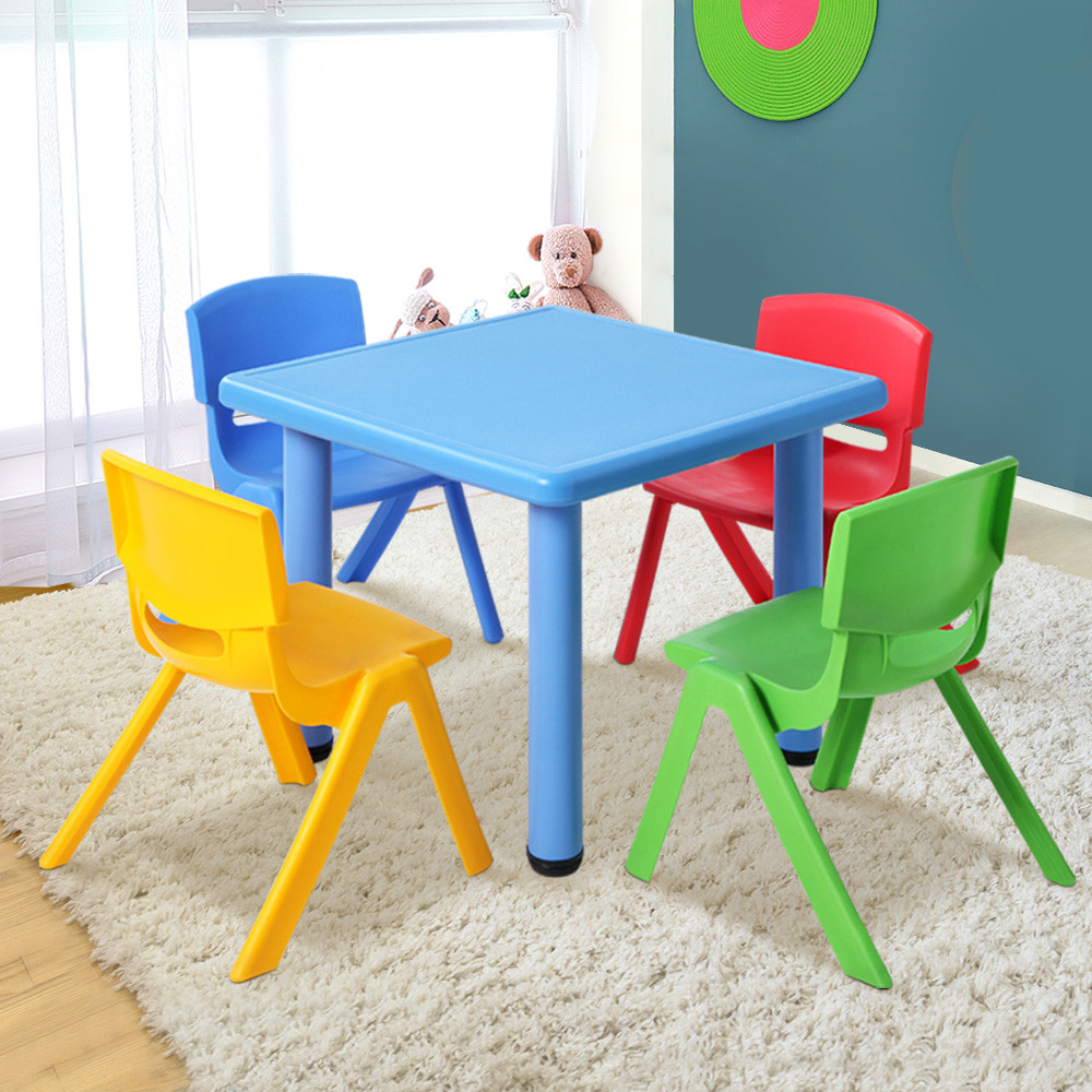 Keezi Kids Table and Chairs Set Plastic 5 Piece Blue Furniture Sets Baby Bunting AU